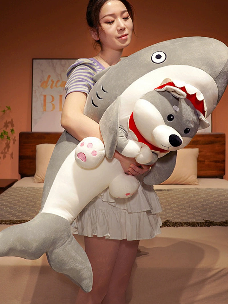 Shark Dog Doll Funny Stuffed Toy Sand Carving Birthday Gift Funny Shark Dog Ragdoll Pillow Girls' Bed