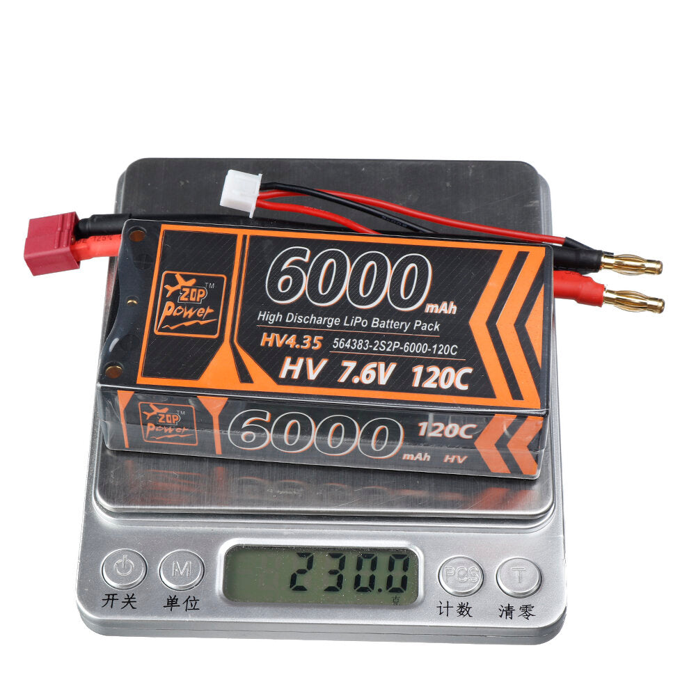 ZOP Power 7.6V 6000mAh 120C 2S Lipo Battery T Deans Plug Hard Case for RC Car