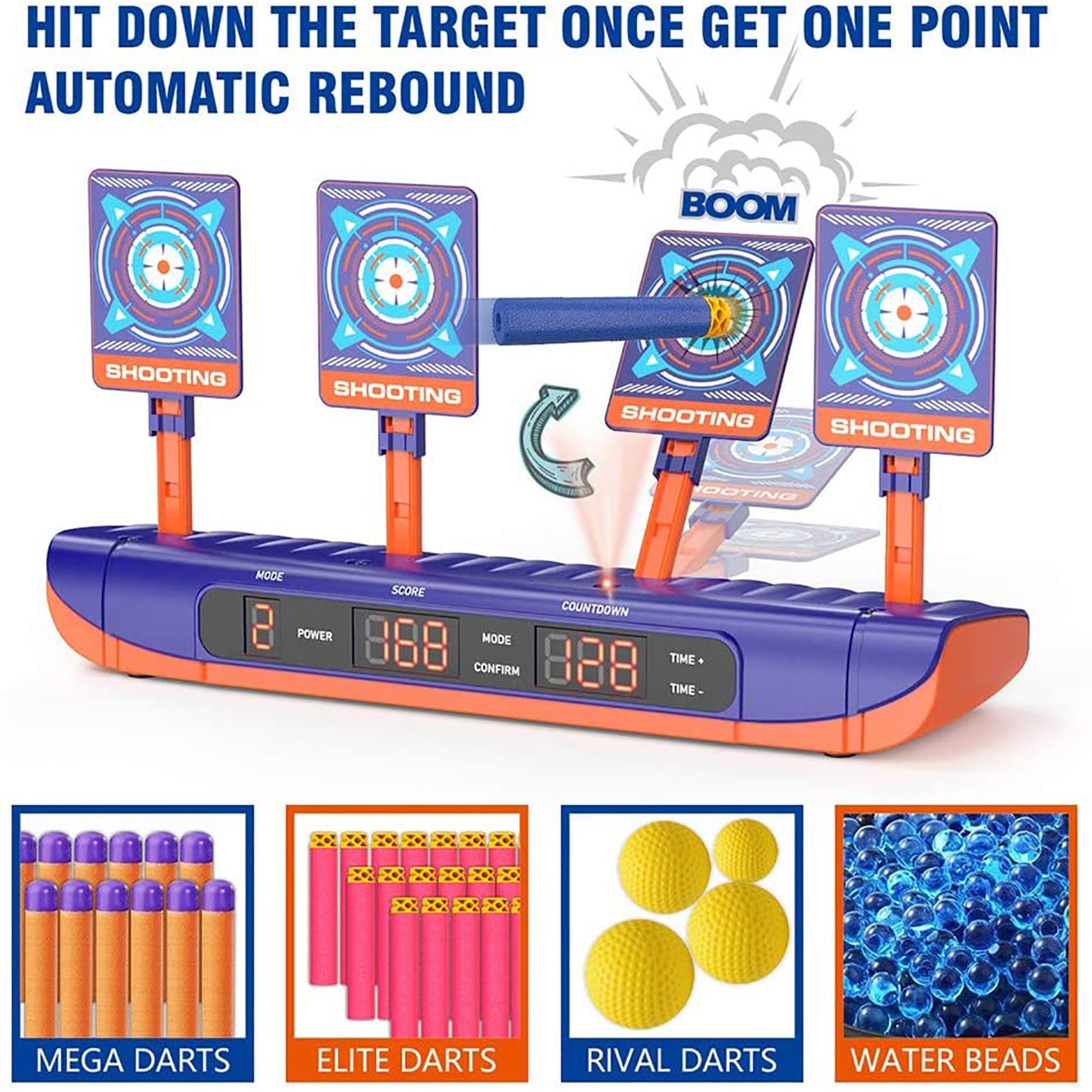 For Nerf Guns Bullets Auto Reset Electric Shooting Target Accessories Kids Sound Light Shooting Game toys High Precision Scoring