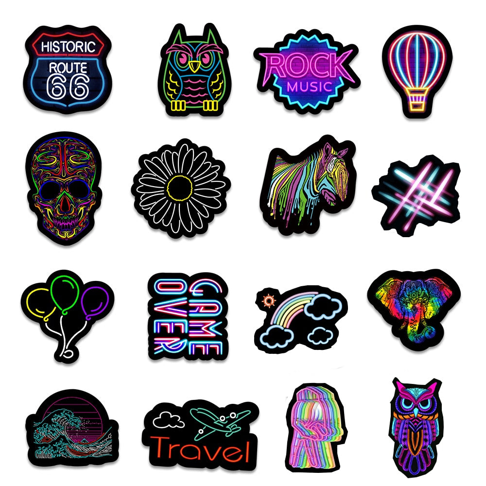 10/30/50/100PCS Cartoon Neon Light Graffiti Stickers Aesthetic Car Skateboard Laptop Phone Bike Cool Toy Decal Sticker for Kids