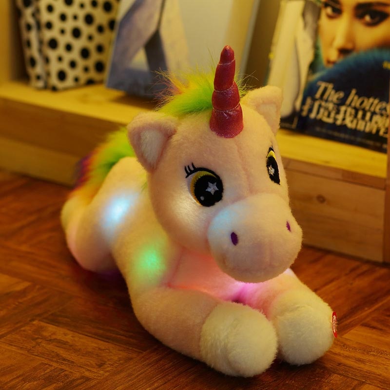 Kawaii 50CM Led Light Colourful Unicorn Plush Toy The Tail of the Rainbow Glowing Soft Present for Children Surprised Derocation