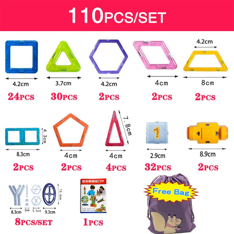 184pcs-110pcs Mini Magnetic Designer Construction Set Model & Building Toy Plastic Magnetic Blocks Educational Toys For Kid Gift