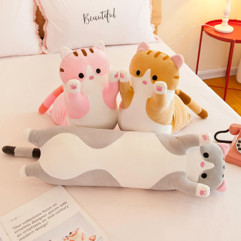 Kawaii Plushies Long Cat Pillow Soft Sleeping Cushion Cute Pillows Stuffed Animal Dolls Toy Children Girls Valentine's