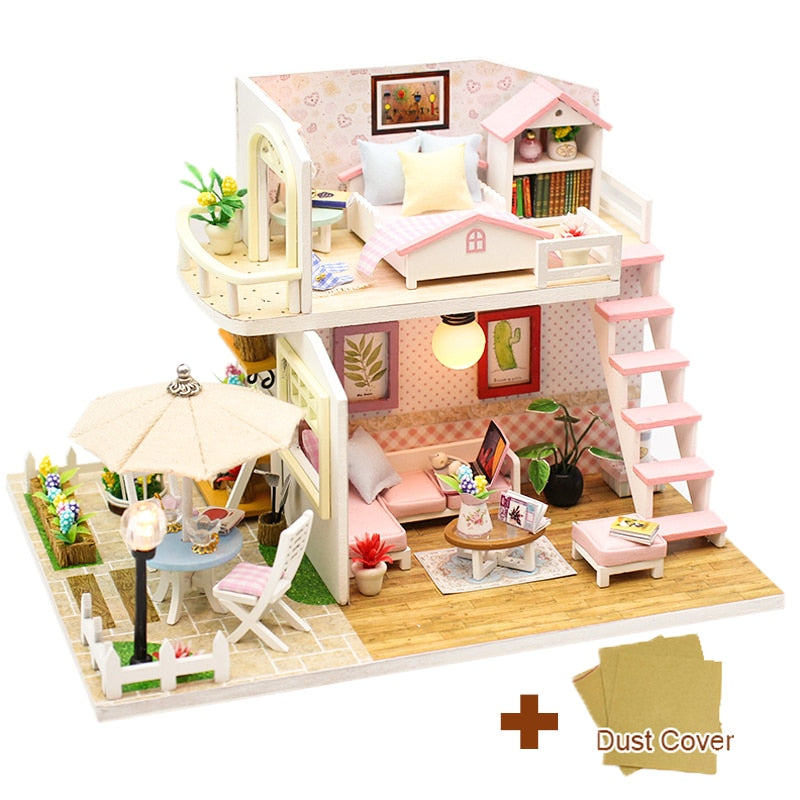 Doll House Furniture Diy Miniature 3D Wooden Miniaturas Dollhouse Toys for Children Birthday Gifts QT07
