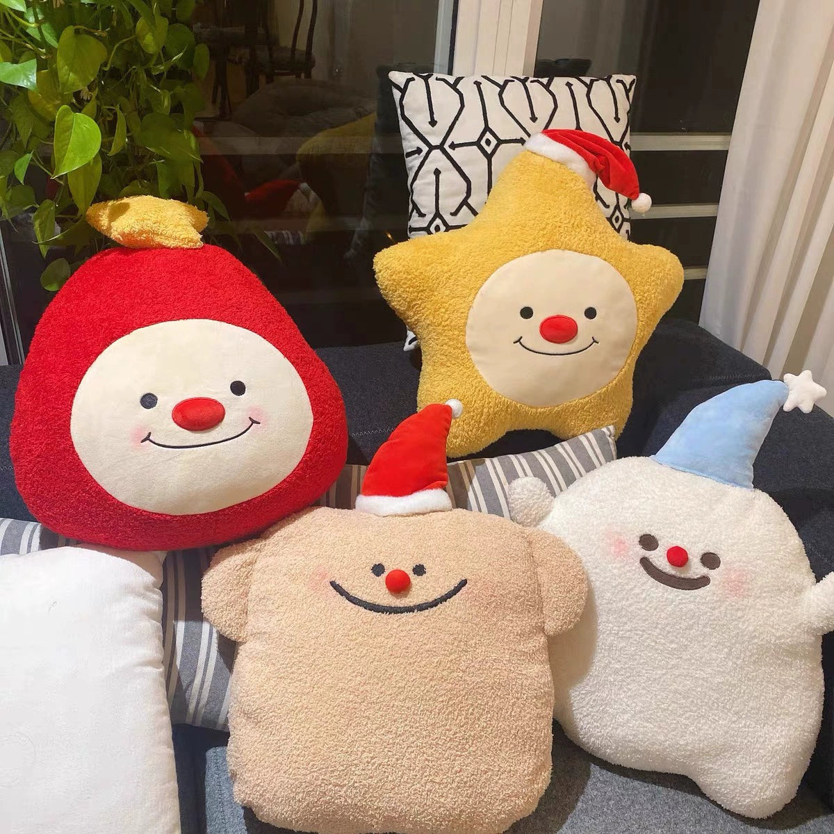 Cartoon Christmas Series Doll Star Pattern Pillow Little Ghost Cushion Sleep Hug Hand Warmer Doll Holiday for Girls
