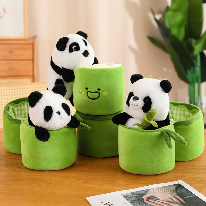 Cute Bamboo Tube Flower Doll Cute Bamboo Joint Cute Blue Cloth Doll Holding Bamboo Giant Panda Doll Plush Toy