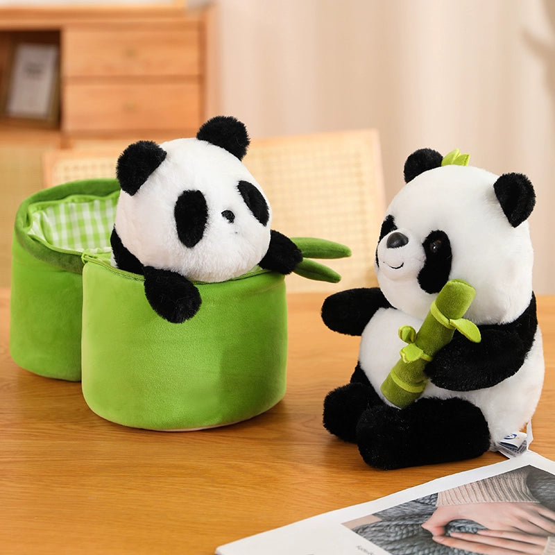 Cute Bamboo Tube Flower Doll Cute Bamboo Joint Cute Blue Cloth Doll Holding Bamboo Giant Panda Doll Plush Toy
