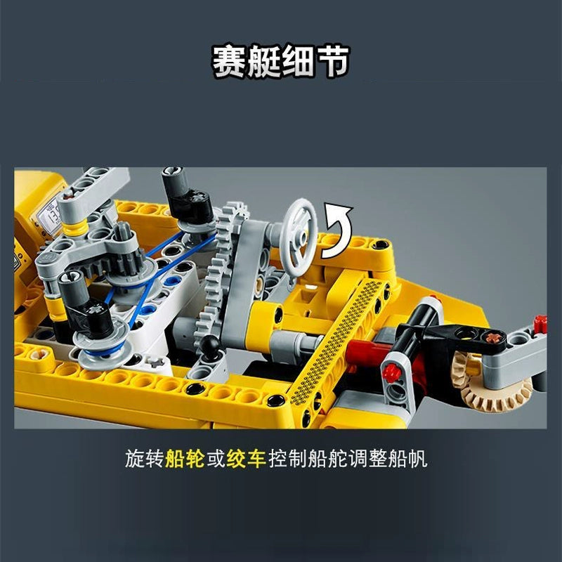 Competition Technology Machinery Group Series Rowing Sailing Yacht Building Blocks Toys Boys Educational Assembly Children Gifts