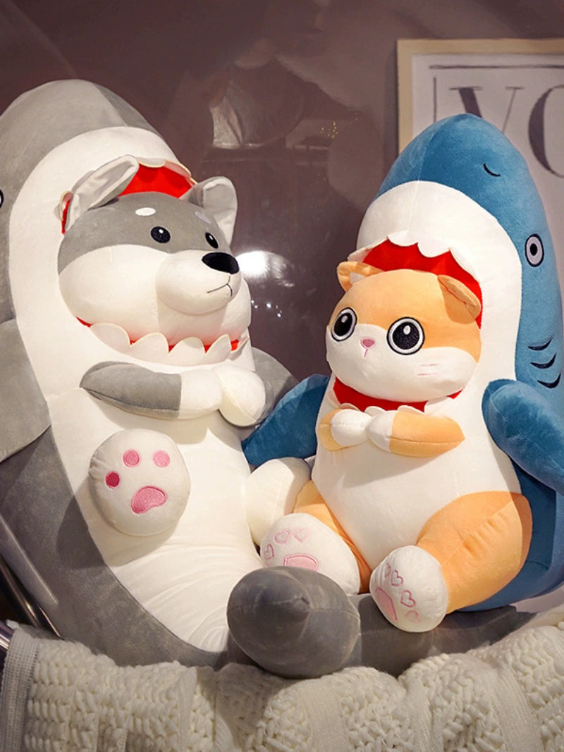 Shark Dog Doll Funny Stuffed Toy Sand Carving Birthday Gift Funny Shark Dog Ragdoll Pillow Girls' Bed