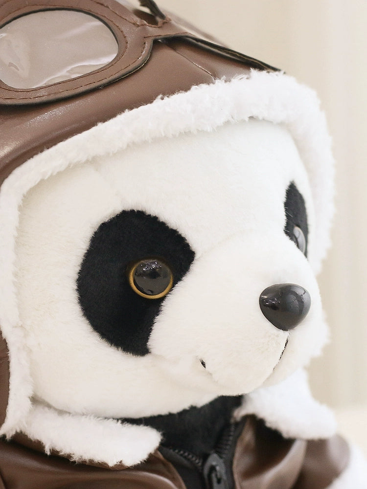 Authentic Leather Coat Pilot Panda Doll Plush Toys Birthday Gift Cute Doll Same Style as Chengdu Base