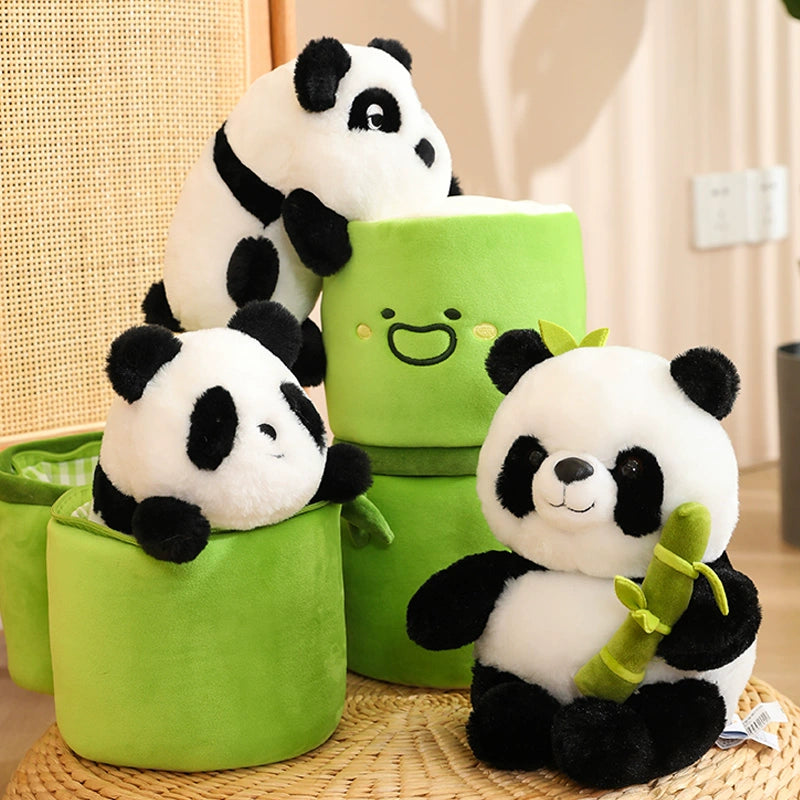 Cute Bamboo Tube Flower Doll Cute Bamboo Joint Cute Blue Cloth Doll Holding Bamboo Giant Panda Doll Plush Toy