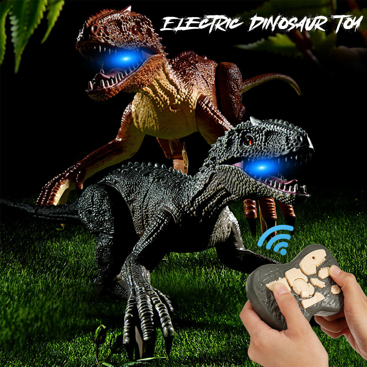 Simulation Tyrannosaurus Rex RC Raptors Electric Walking Simulation Animal Remote Control Jurassic Dinobot Model with Sound and Lights Toy for Kids Gift