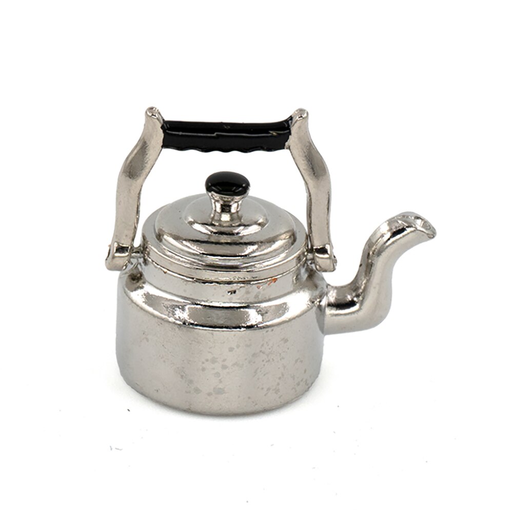 1/12 Dollhouse Miniature Accessories Mini Metal Kettle Simulation Furniture Tea Pot Kitchen Model Toys for Doll House Decoration