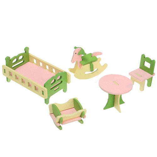Wooden Miniature Doll House Furniture Room Set Toy Xmas Gift for Child Kids