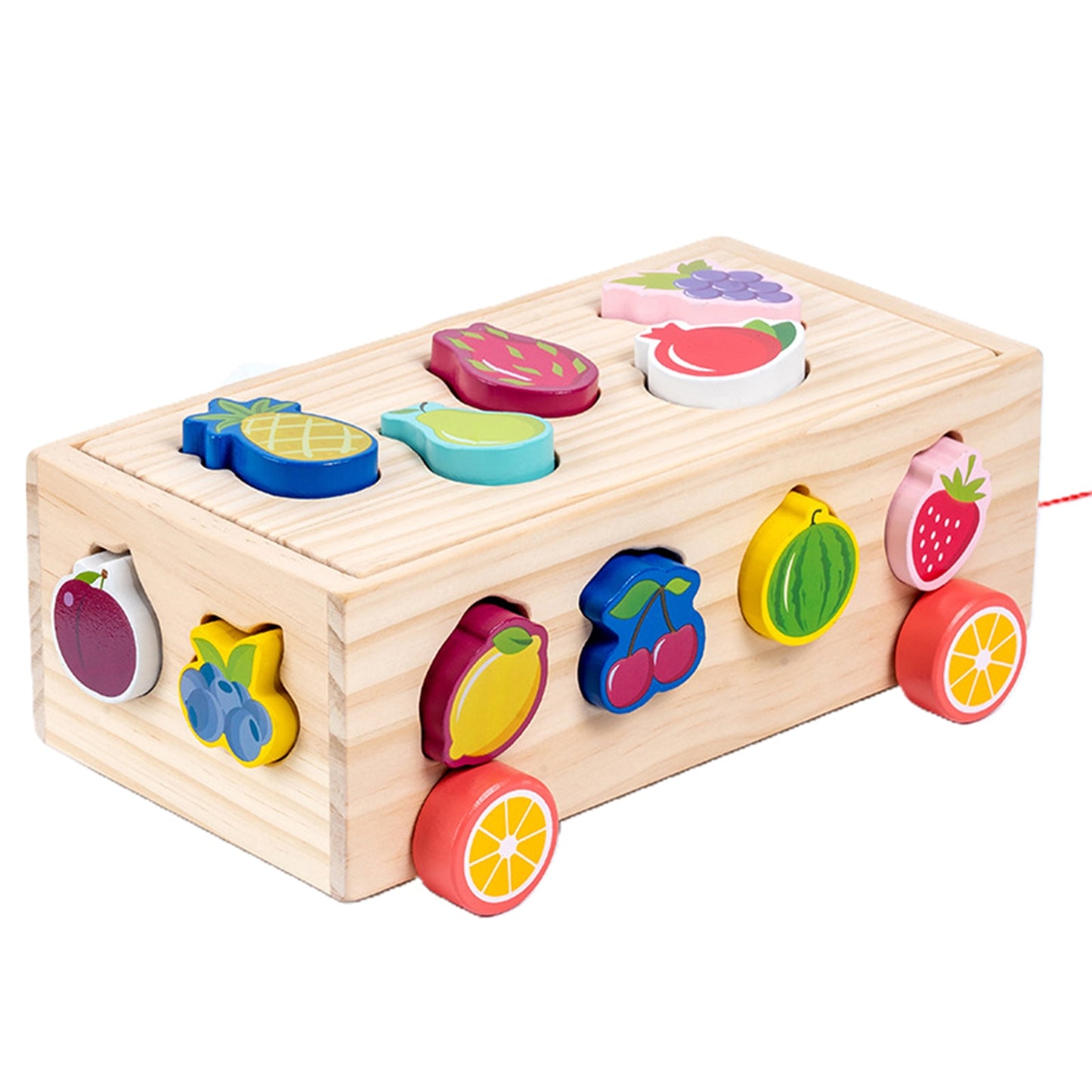 Montessori Shape Sorter Toys Wooden Pull Along Car Shape Matching Blocks Box Kids Intelligence Educational Toys For Kids