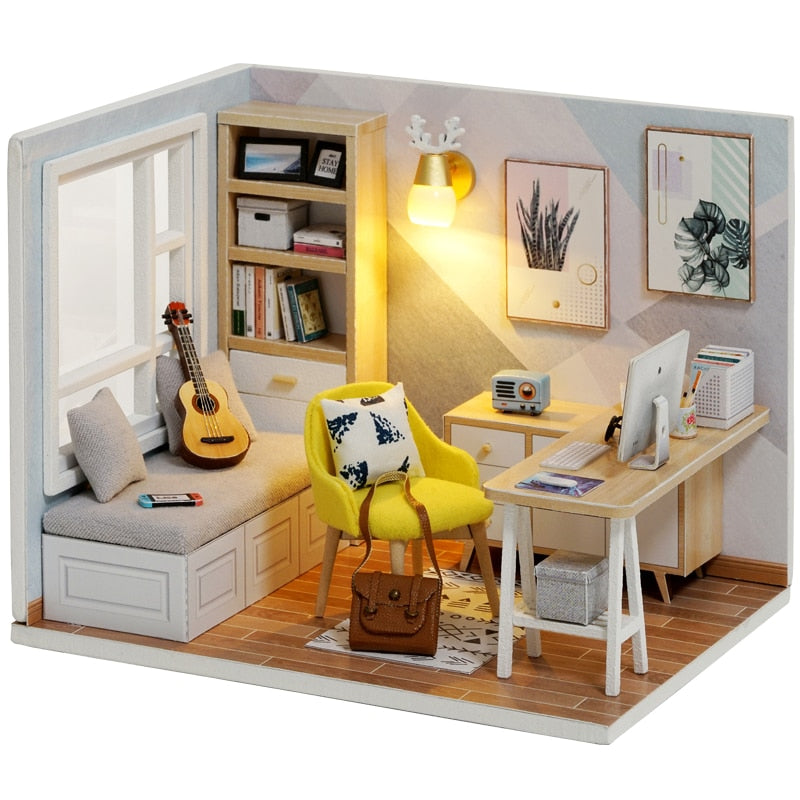 Doll House Furniture Diy Miniature 3D Wooden Miniaturas Dollhouse Toys for Children Birthday Gifts QT07