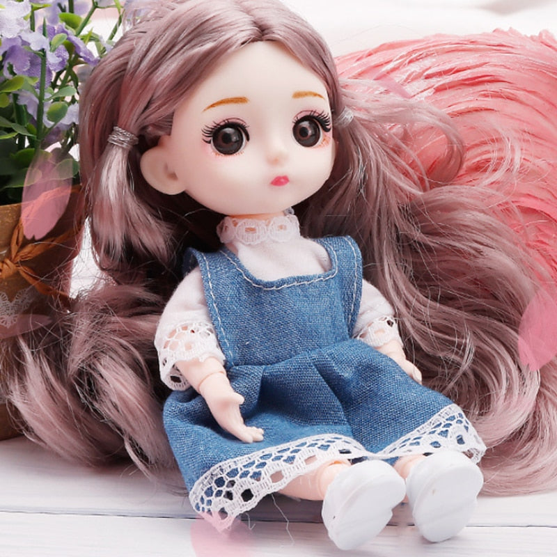 New 16 cm BJD Mini Doll 13 Movable Joint Girl Baby 3D Big Eyes Beautiful DIY Toy Doll With Clothes Dress Up 1/12 Fashion Doll