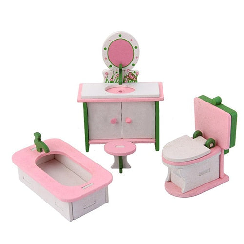 Wooden Miniature Doll House Furniture Room Set Toy Xmas Gift for Child Kids