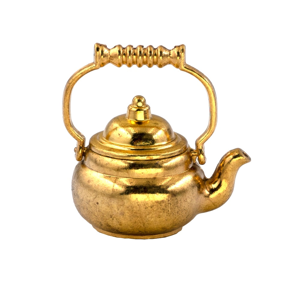 1/12 Dollhouse Miniature Accessories Mini Metal Kettle Simulation Furniture Tea Pot Kitchen Model Toys for Doll House Decoration