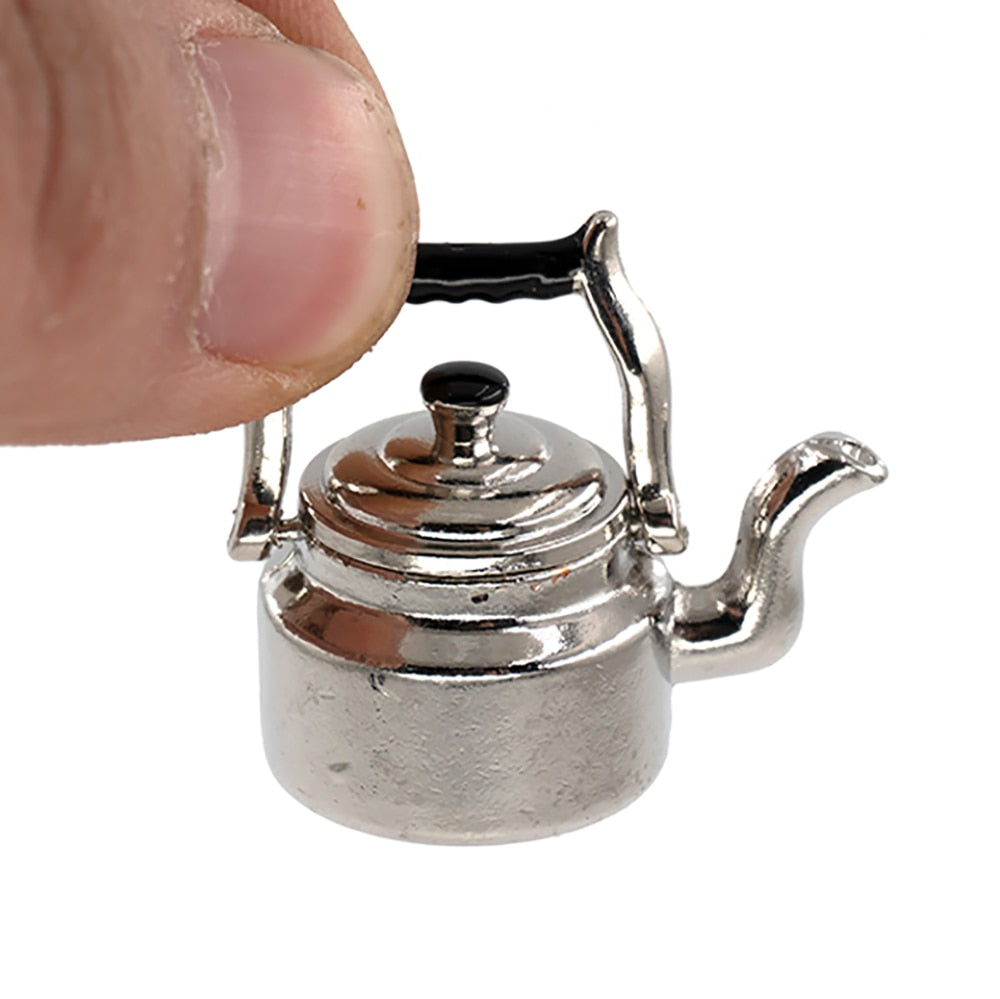 1/12 Dollhouse Miniature Accessories Mini Metal Kettle Simulation Furniture Tea Pot Kitchen Model Toys for Doll House Decoration