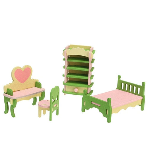 Wooden Miniature Doll House Furniture Room Set Toy Xmas Gift for Child Kids