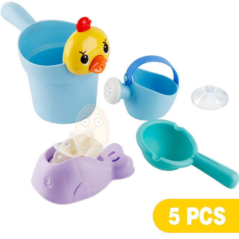 Summer Silicone Soft Baby Beach Toys Kids Mesh Bag Bath Play Set Beach Party Cart Ducks Bucket Sand Molds Tool Water Game