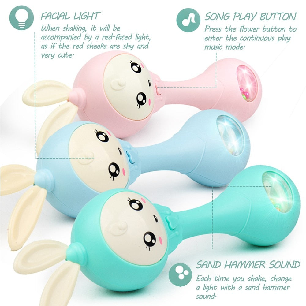Toneek Baby Musical Rattle and Teethers, Sing Rabbit Baby Toy with 6 Classic Songs and Light for Toddlers Infant