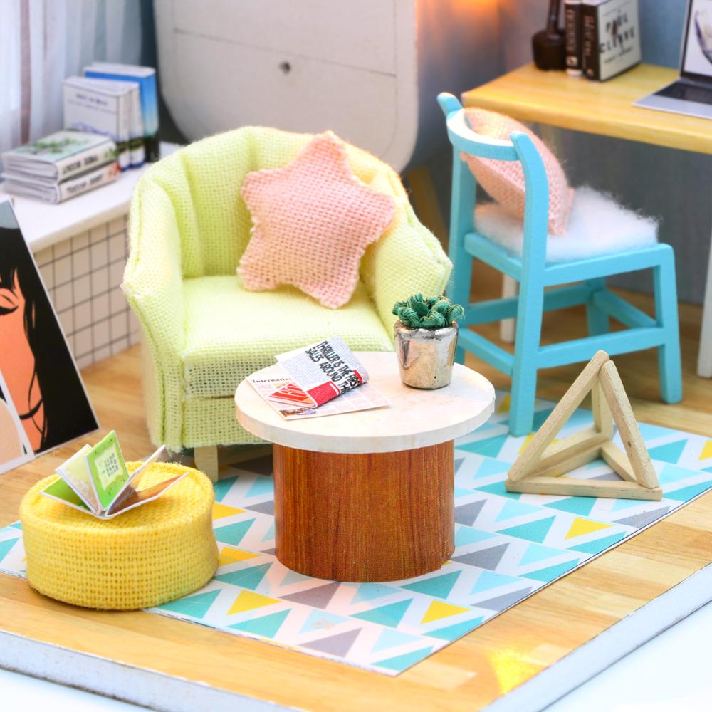 Doll House Furniture Diy Miniature 3D Wooden Miniaturas Dollhouse Toys for Children Birthday Gifts QT07