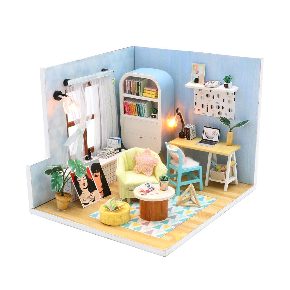 Doll House Furniture Diy Miniature 3D Wooden Miniaturas Dollhouse Toys for Children Birthday Gifts QT07