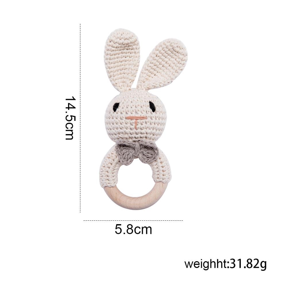 1PC Baby Rattle Toys Cartton Animal Crochet Wooden Rings Rattle DIY Crafts Teething Rattle Amigurumi For Baby Cot Hanging Toy