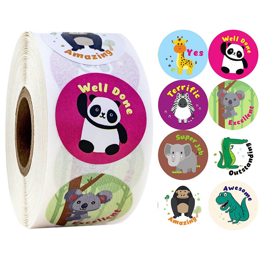 500pcs Funny Animal Stickers roll classic Cute Waterproof farm Package Seal Label Cool Skateboard school Stickers Reward For Kid