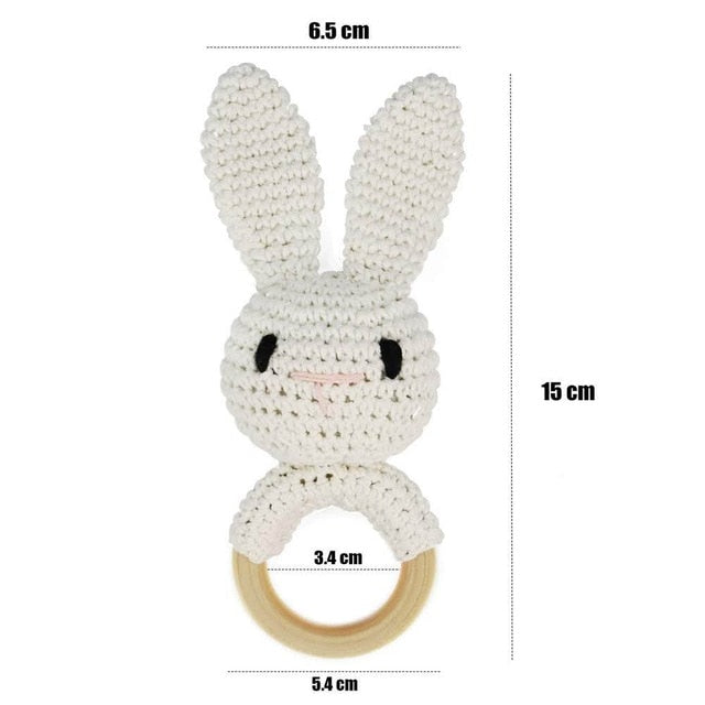1PC Baby Rattle Toys Cartton Animal Crochet Wooden Rings Rattle DIY Crafts Teething Rattle Amigurumi For Baby Cot Hanging Toy