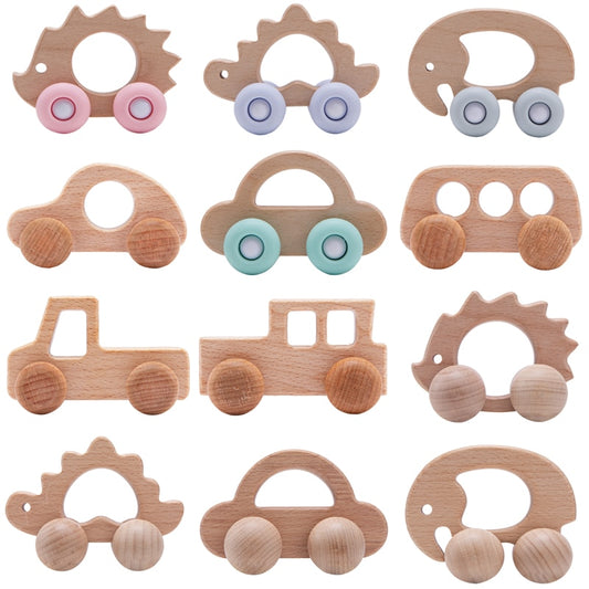 Let&#39;s Make Wooden Baby Toys 0 12 Month 1PC Toys For Babies Beech Car Hedgehog Elephant Educational Infants Developmental Newborn
