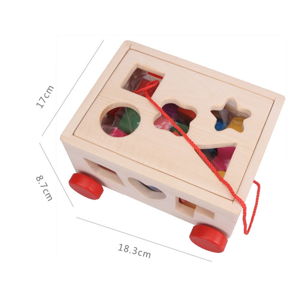 Montessori Shape Sorter Toys Wooden Pull Along Car Shape Matching Blocks Box Kids Intelligence Educational Toys For Kids