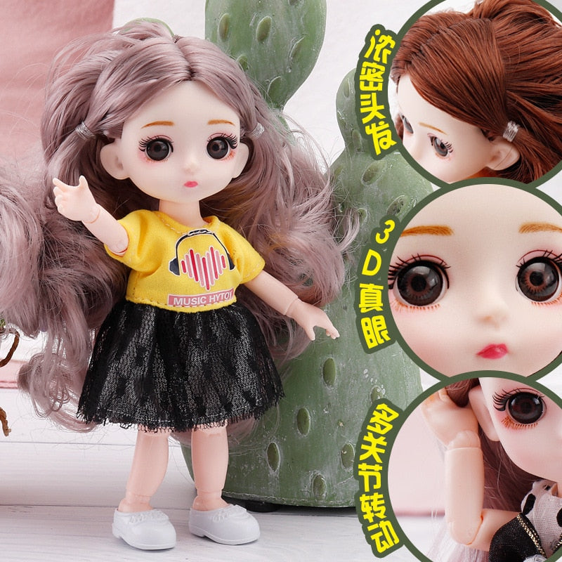 New 16 cm BJD Mini Doll 13 Movable Joint Girl Baby 3D Big Eyes Beautiful DIY Toy Doll With Clothes Dress Up 1/12 Fashion Doll