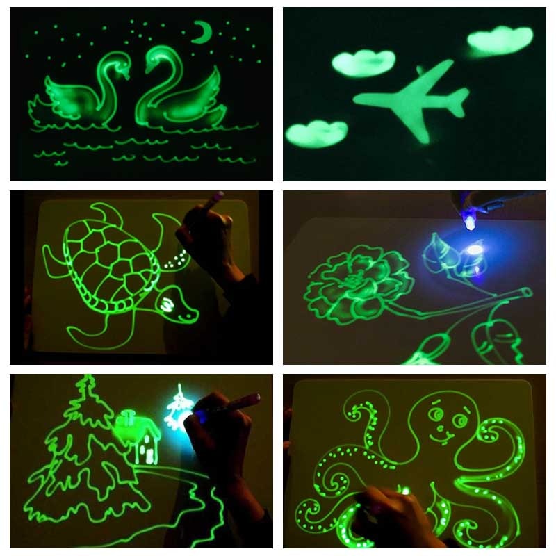 Luminous LED Draw With Light In Dark Children Toys Tablet Magic Drawing Board Set Fluorescent Pen Educational Noctilucent Kids