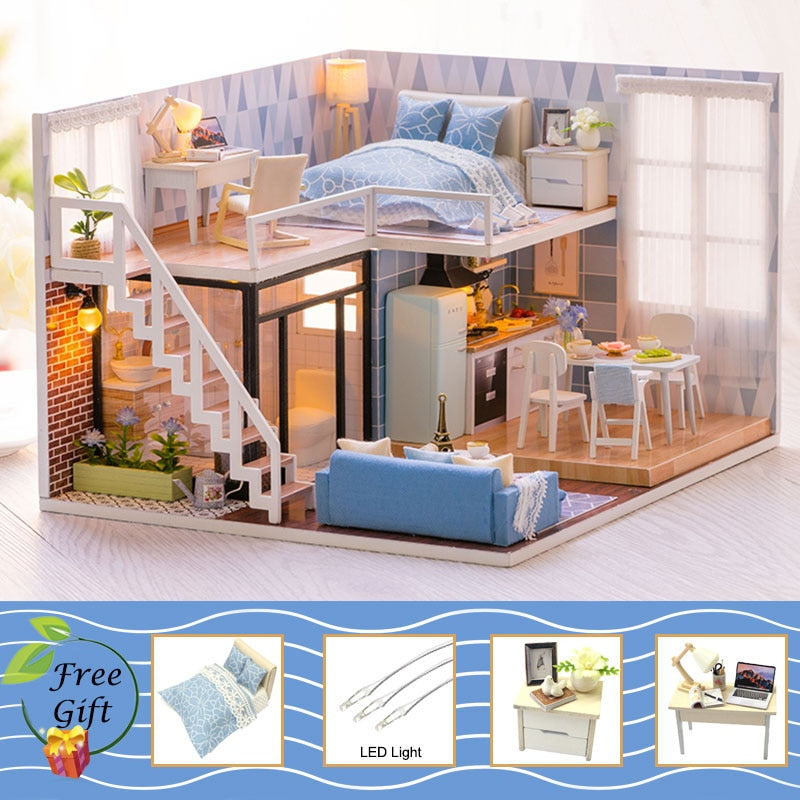 Cutebee Doll House Furniture Miniature Dollhouse DIY Miniature House Room Box Theatre Toys for Children Casa DIY Dollhouse B