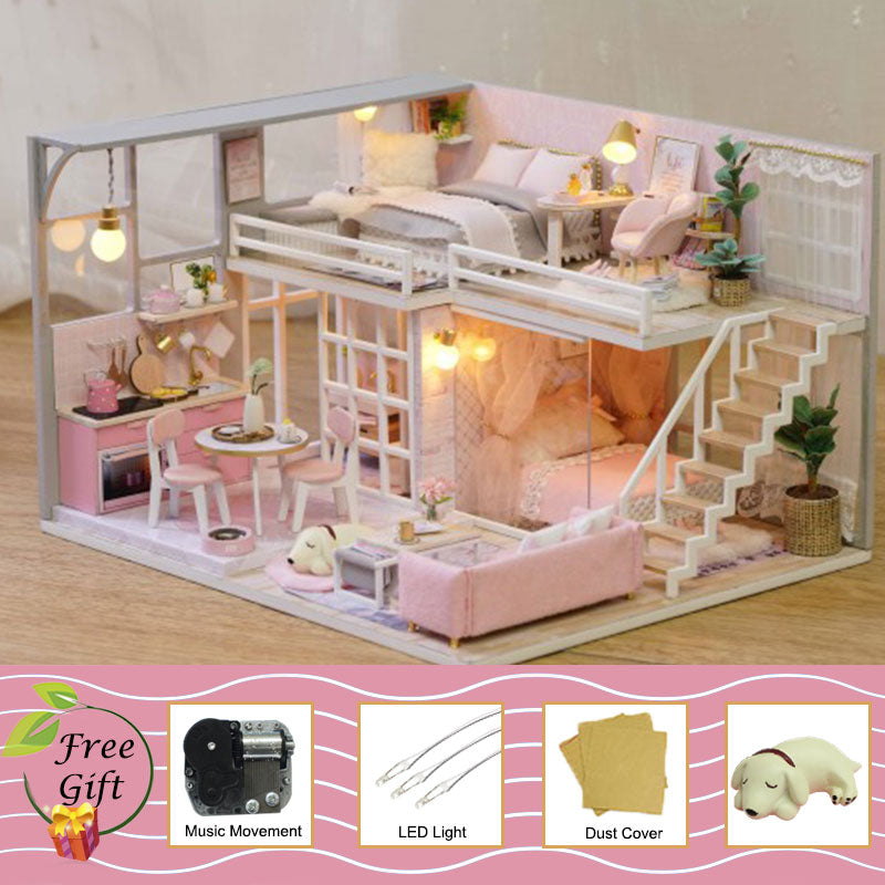 Cutebee Doll House Furniture Miniature Dollhouse DIY Miniature House Room Box Theatre Toys for Children Casa DIY Dollhouse B