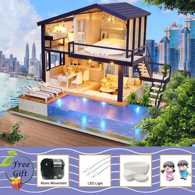 Cutebee Doll House Furniture Miniature Dollhouse DIY Miniature House Room Box Theatre Toys for Children Casa DIY Dollhouse B