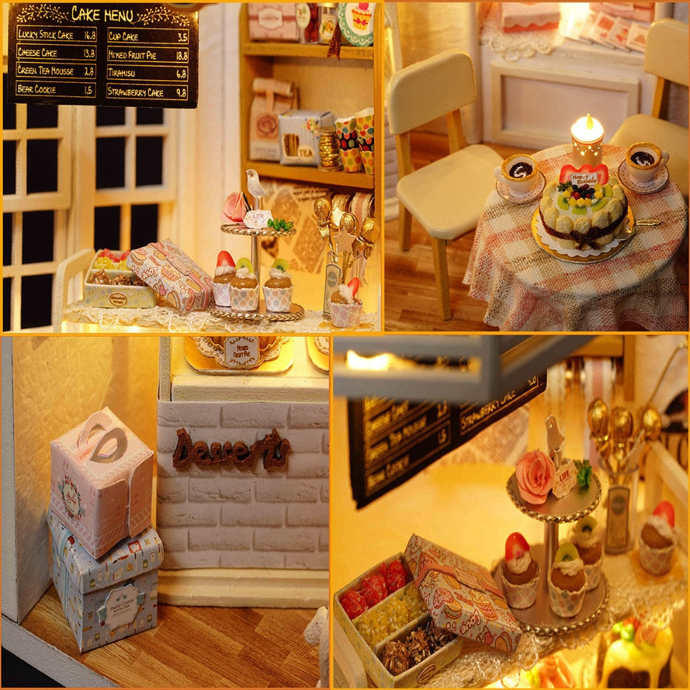 Doll House Furniture Diy Miniature Dust Cover 3D Wooden Miniaturas Dollhouse Toys for Children Birthday Gifts Cake Diary H14