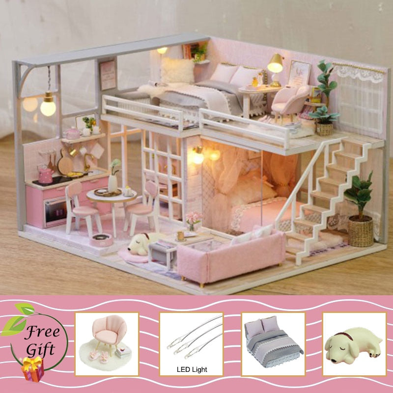 Cutebee Doll House Furniture Miniature Dollhouse DIY Miniature House Room Box Theatre Toys for Children Casa DIY Dollhouse B
