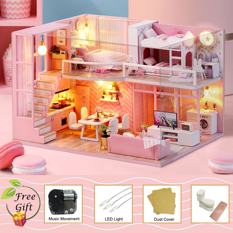 Cutebee Doll House Furniture Miniature Dollhouse DIY Miniature House Room Box Theatre Toys for Children Casa DIY Dollhouse B