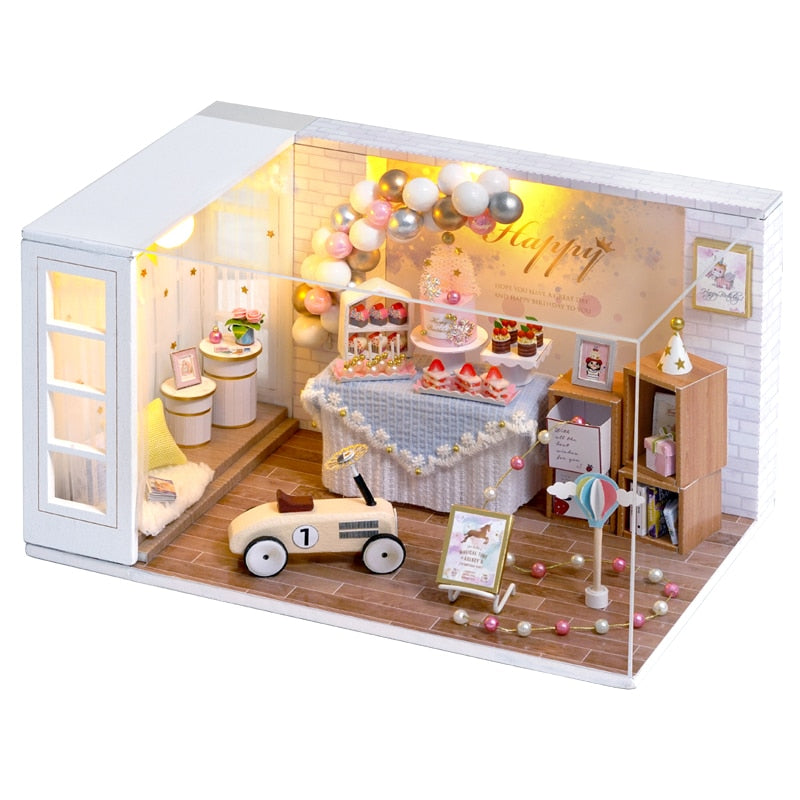 Doll House Furniture Diy Miniature Dust Cover 3D Wooden Miniaturas Dollhouse Toys for Children Birthday Gifts Cake Diary H14