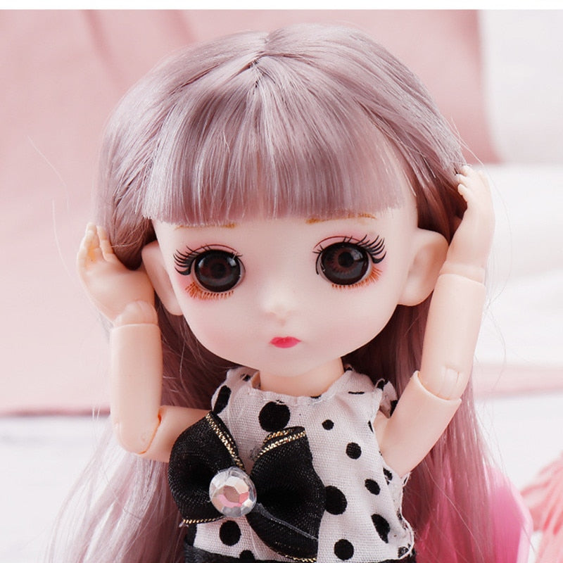 New 16 cm BJD Mini Doll 13 Movable Joint Girl Baby 3D Big Eyes Beautiful DIY Toy Doll With Clothes Dress Up 1/12 Fashion Doll