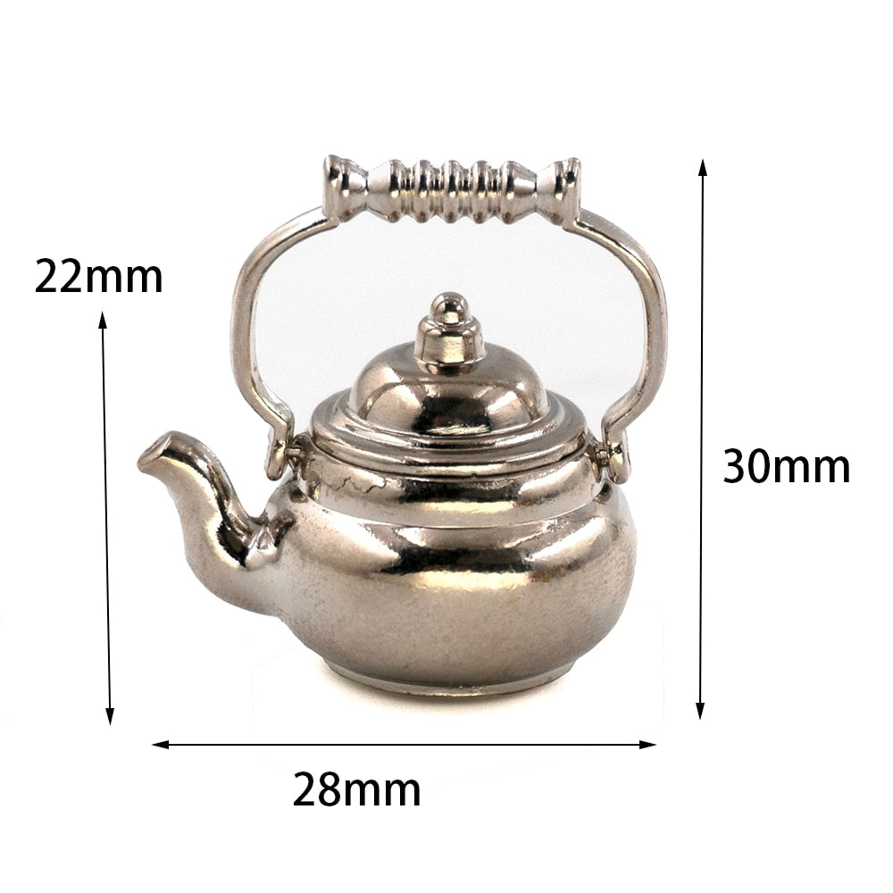 1/12 Dollhouse Miniature Accessories Mini Metal Kettle Simulation Furniture Tea Pot Kitchen Model Toys for Doll House Decoration