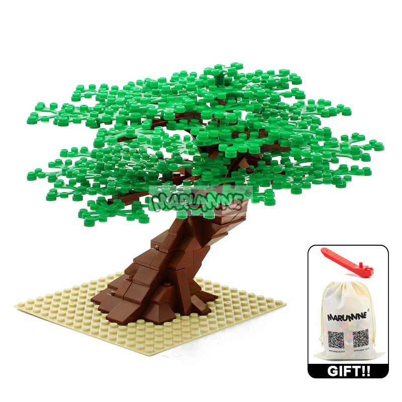 Marumine MOC Bricks Tree Set 205PCS with Plate Model Building Kit Blocks Plant Accessories Grass Parts Decoration Scene Toys