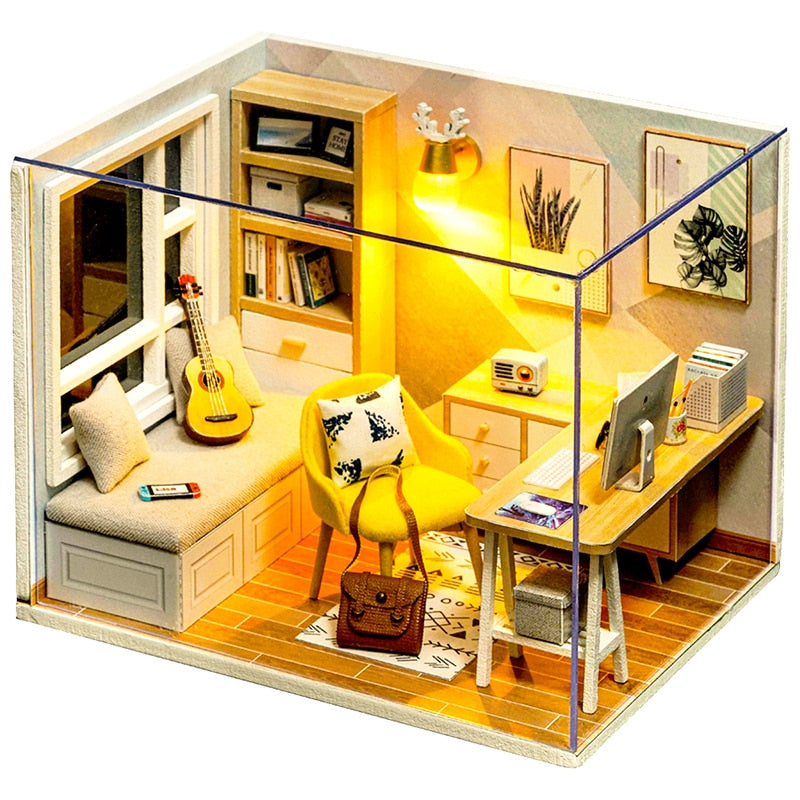 Doll House Furniture Diy Miniature 3D Wooden Miniaturas Dollhouse Toys for Children Birthday Gifts QT07