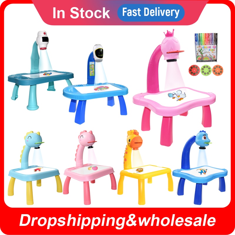 Kids Led Projector Drawing Table Toy Set Art Painting Board Table Light Toy Educational Learning Paint Tools Toys for Children