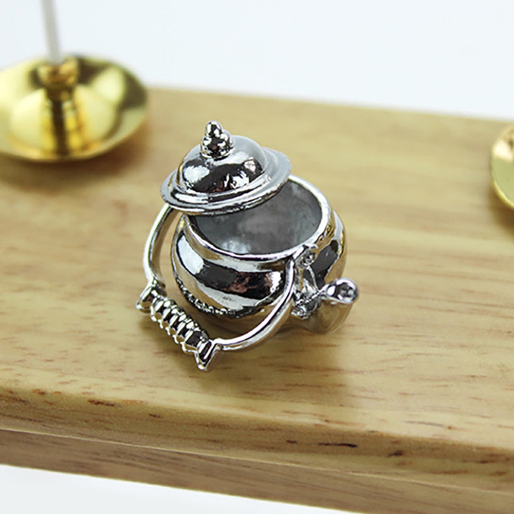 1/12 Dollhouse Miniature Accessories Mini Metal Kettle Simulation Furniture Tea Pot Kitchen Model Toys for Doll House Decoration