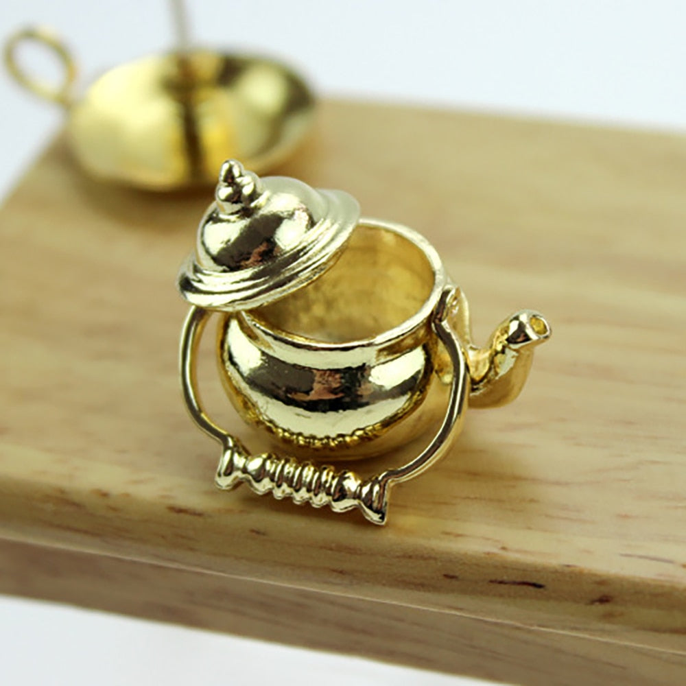 1/12 Dollhouse Miniature Accessories Mini Metal Kettle Simulation Furniture Tea Pot Kitchen Model Toys for Doll House Decoration